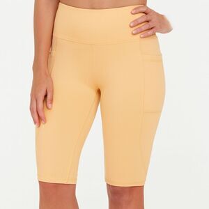 Yoga Workout Capri Pants Women Small Yellow 3 Pocket Compression Fit Knee Length